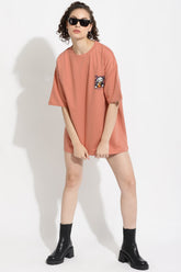 Slaying Panda Peach Oversized Unisex T-Shirt By Purple Mango