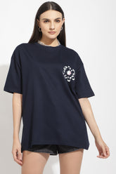 W T F Navy Blue Oversized Unisex T-Shirt By Purple Mango