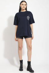 W T F Navy Blue Oversized Unisex T-Shirt By Purple Mango
