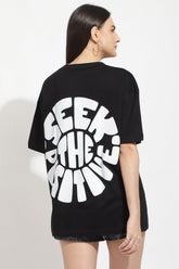 Seek The Positive Black Oversized Unisex T-Shirt By Purple Mango