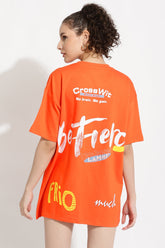 Be Firece Tangarine Orange Oversized Unisex T-Shirt By Purple Mango