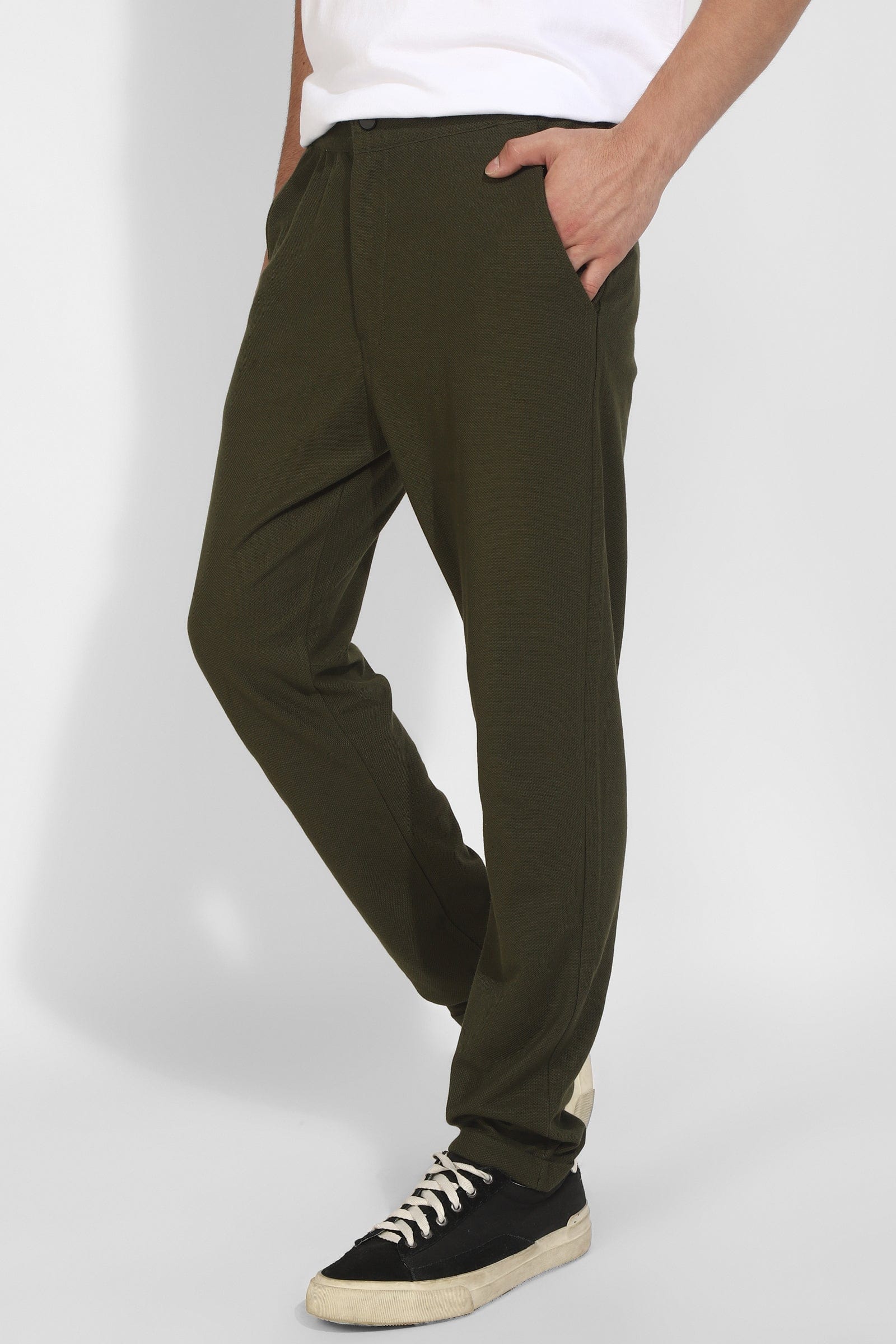 Dark Olive Knitted Trousers By Purple Mango
