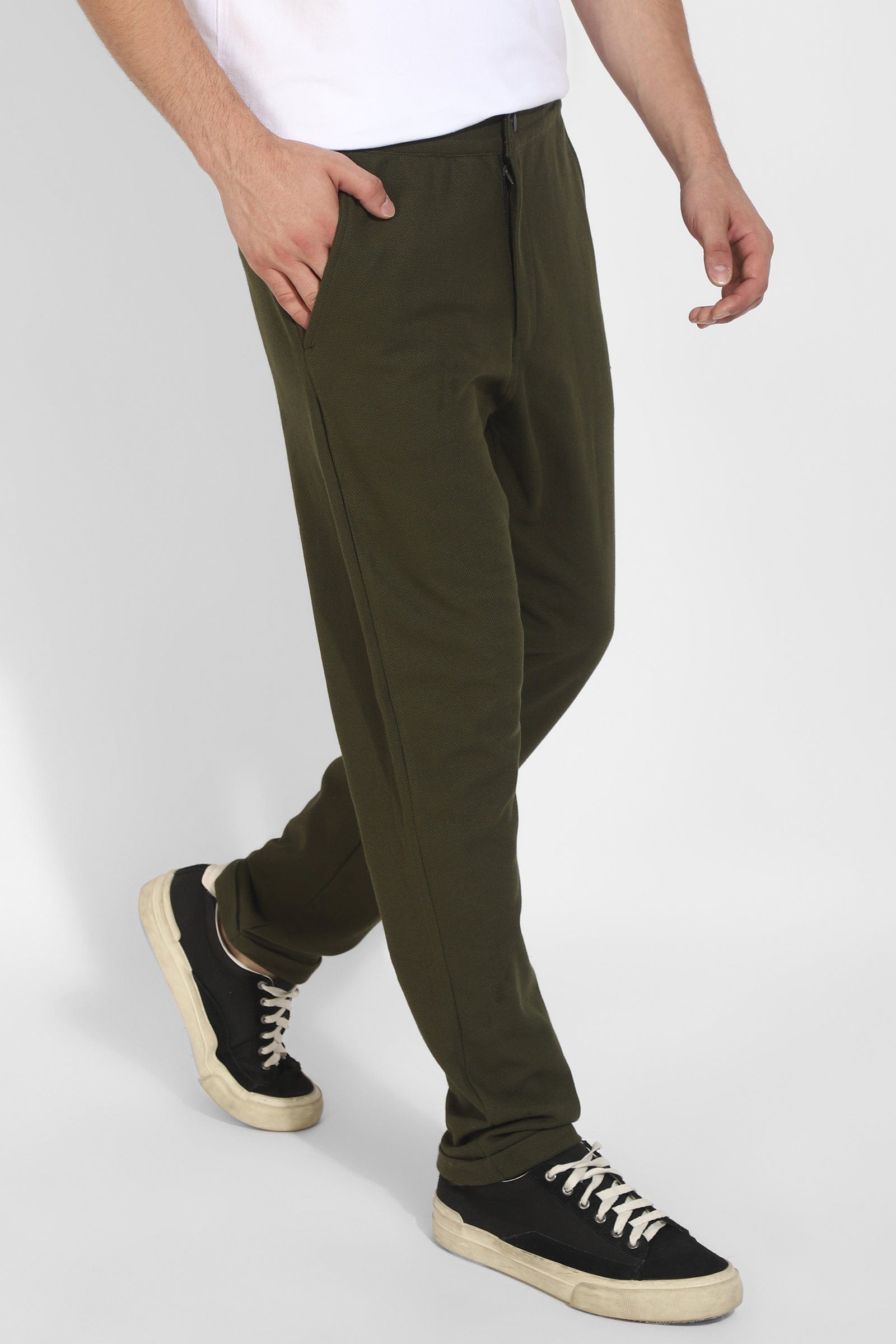 Dark Olive Knitted Trousers By Purple Mango