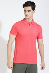 Dark Coral Pink Polo T-shirt By Purple Mango