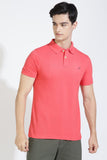 Dark Coral Pink Polo T-shirt By Purple Mango