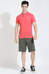 Dark Coral Pink Polo T-shirt By Purple Mango
