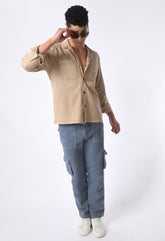 Cream Shacket Shirt By Purple Mango