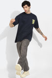 Warm Energy Navy Blue Oversized Unisex T-shirt By Purple Mango
