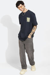 Warm Energy Navy Blue Oversized Unisex T-shirt By Purple Mango