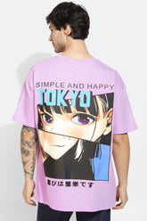 Animee Graphic Lilac Oversized Unisex T-Shirt By Purple Mango