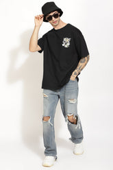 Cool Panda Black Oversized Unisex T-Shirt By Purple Mango