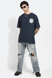 Seek The Positive Navy Blue Oversized Unisex T-Shirt By Purple Mango