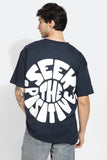 Seek The Positive Navy Blue Oversized Unisex T-Shirt By Purple Mango