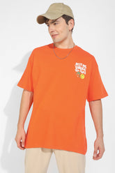 Under The Rains Orange Oversized Unisex T-Shirt By Purple Mango