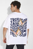 Flying Butterfly White Oversized Unisex T-Shirt By Purple Mango