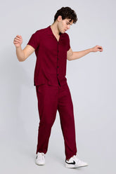 Maroon Half Sleeve Co-Ords Set By Purple Mango