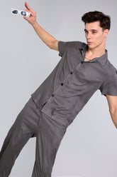 Grey Half Sleeve Co-Ords Set By Purple Mango