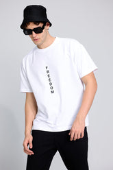 Freedom White Oversized Unisex T-shirt By Purple Mango