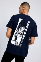 Freedom Navy Blue Oversized Unisex T-shirt By Purple Mango