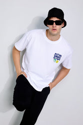 Under The Rains White Oversized Unisex T-shirt By Purple Mango