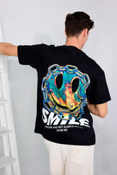 Smile Black Oversized Unisex T-shirt By Purple Mango