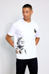 Space Man White Oversized Unisex T-shirt By Purple Mango