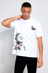 Space Man White Oversized Unisex T-shirt By Purple Mango
