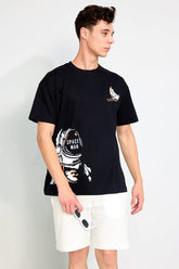 Space Man Black Oversized Unisex T-shirt By Purple Mango