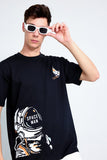 Space Man Black Oversized Unisex T-shirt By Purple Mango