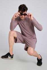 Knitted Beige Co-Ords Set With Short By Purple Mango