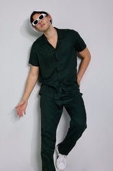 Hunter Green Half Sleeve Co-Ords Set By Purple Mango