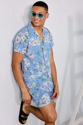 Wild Flower Blue Stripe Co-ords By Purple Mango