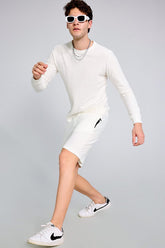 Knitted White Co-Ords Set With Short By Purple Mango