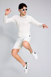 Knitted White Co-Ords Set With Short By Purple Mango