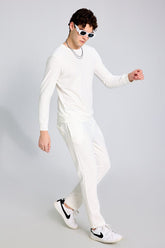 Knitted White Co-Ords Set With Joggers By Purple Mango