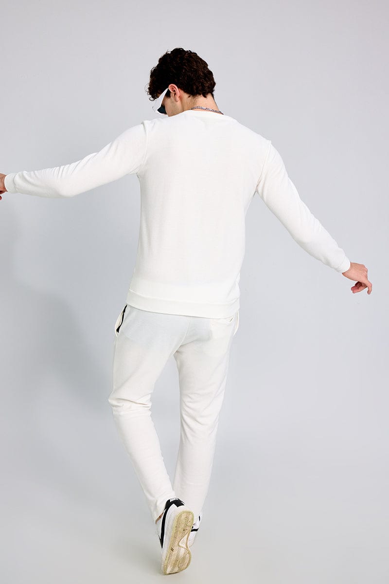 Knitted White Co-Ords Set With Joggers By Purple Mango