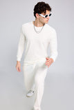 Knitted White Co-Ords Set With Joggers By Purple Mango