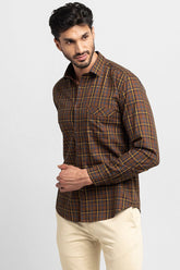 Glen Plaid Brown Giza Cotton Shirt
