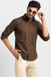 Glen Plaid Brown Giza Cotton Shirt