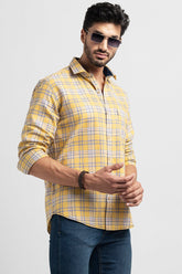 Glen Plaid Yellow Giza Cotton Shirt