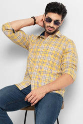 Glen Plaid Yellow Giza Cotton Shirt