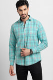 Glen Plaid Green Giza Cotton Checks Shirt