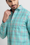 Glen Plaid Green Giza Cotton Checks Shirt