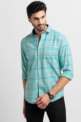 Glen Plaid Green Giza Cotton Checks Shirt