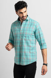 Glen Plaid Green Giza Cotton Checks Shirt