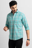 Glen Plaid Green Giza Cotton Checks Shirt