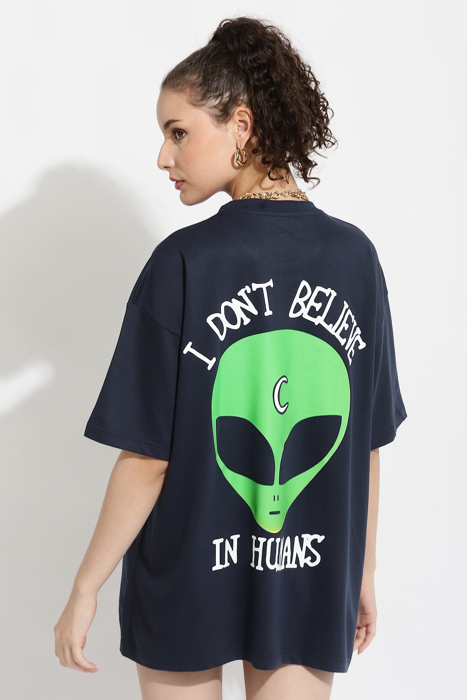 Alien Astros Navy Blue Oversized Unisex T-Shirt By Purple Mango