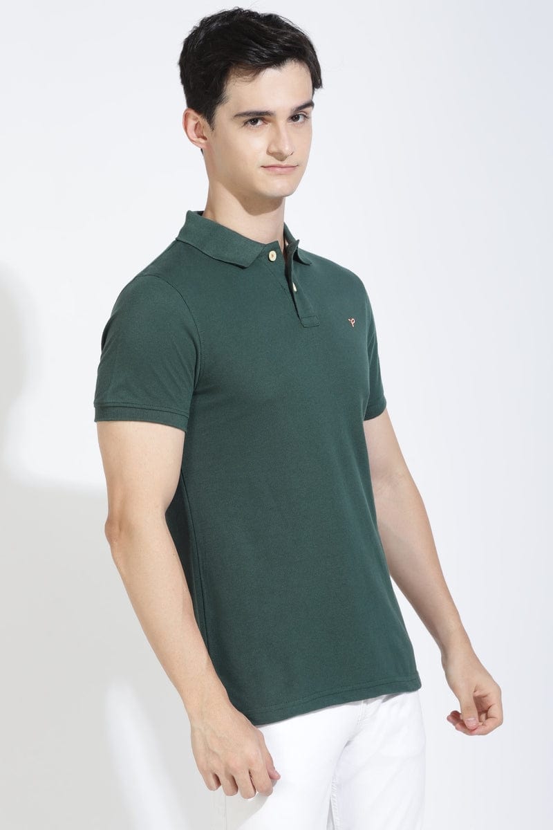 Forest Green Polo T-Shirt By Purple Mango