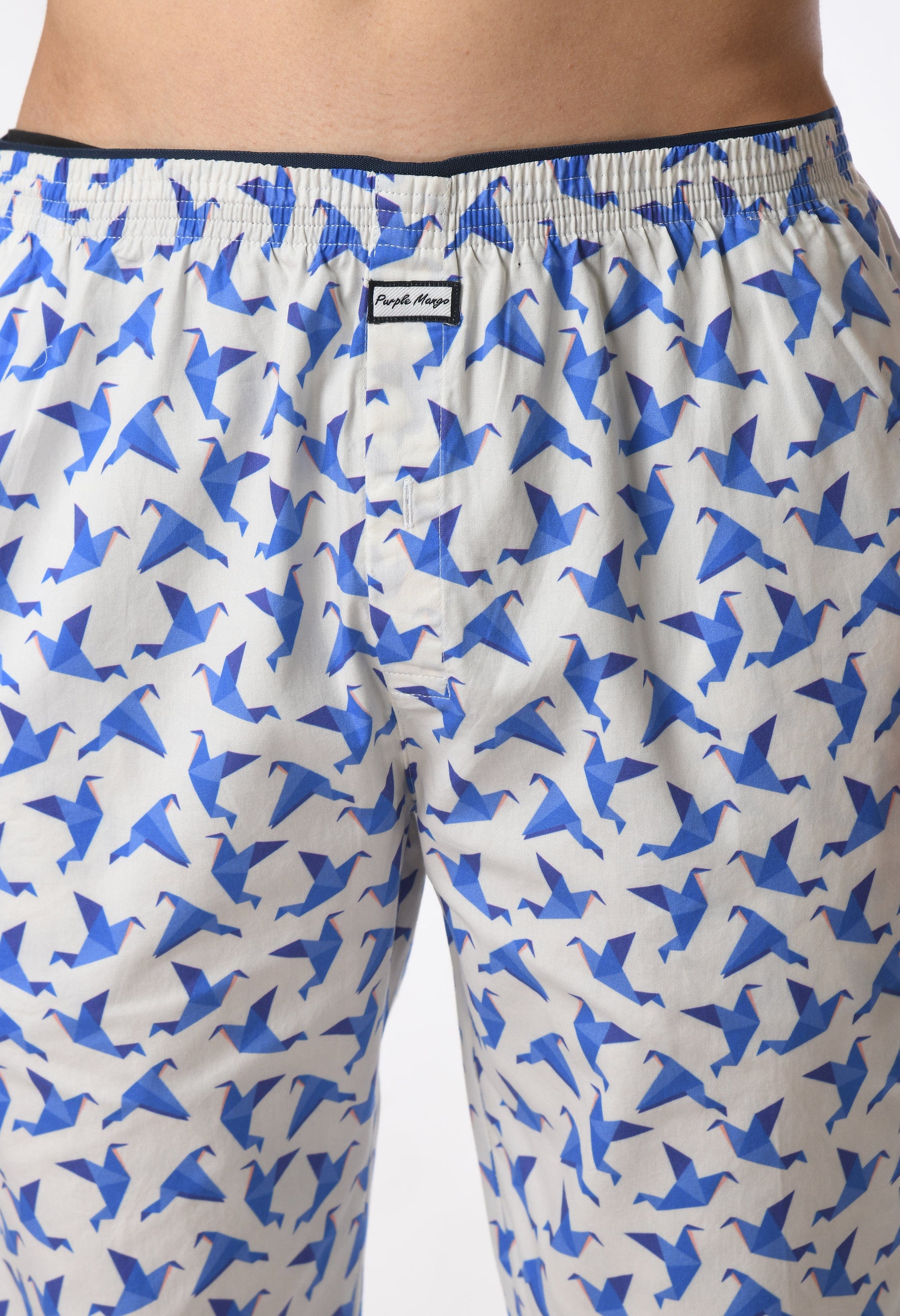 Origami Bird Print White Men's Pajamas By Purple Mango