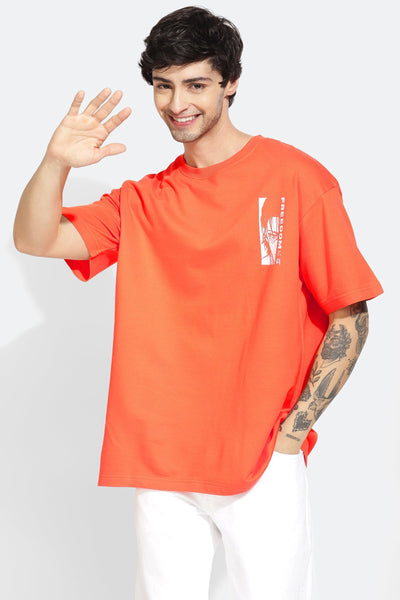 ☆FREEDOM☆ Overfit back print t-shirt khaki orange PH24SMTS Freedom Orange Oversized Unisex T-shirt By Purple Mango